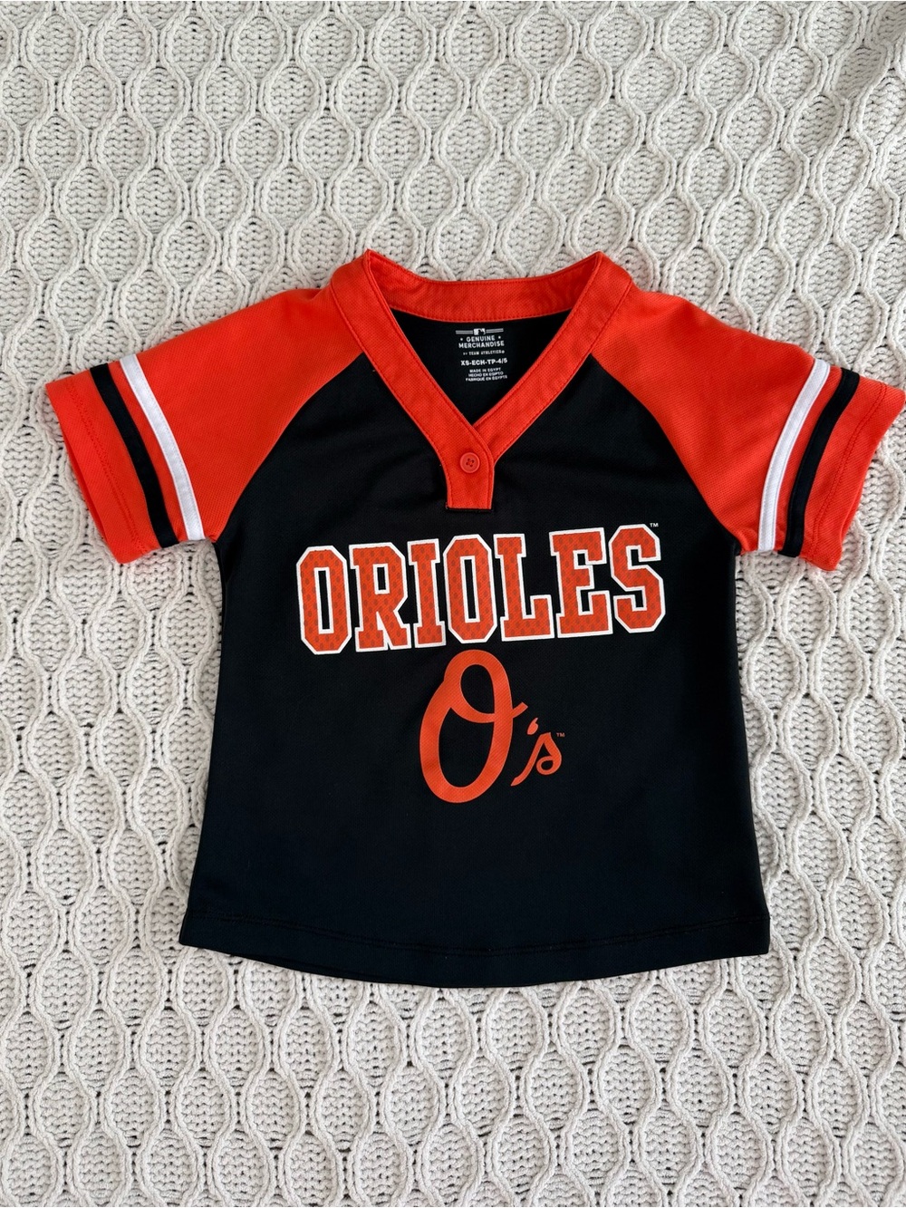 Majestic Black and Orange Orioles Kids V‑Neck Baseball Tee
